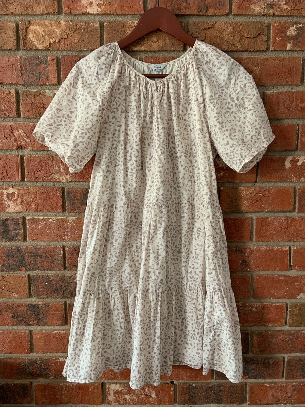 Rails Cream Print Cotton Puff Sleeve Ruffle Hem Dress